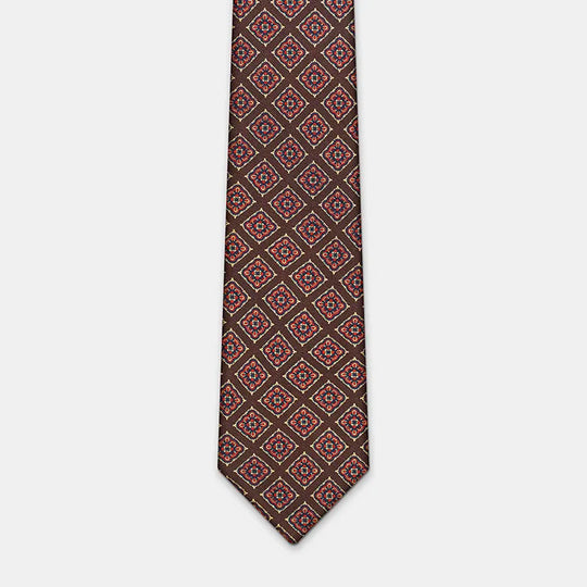 FIORAVANTI DIAMOND PATTERN FLORAL MADDER SILK TIE